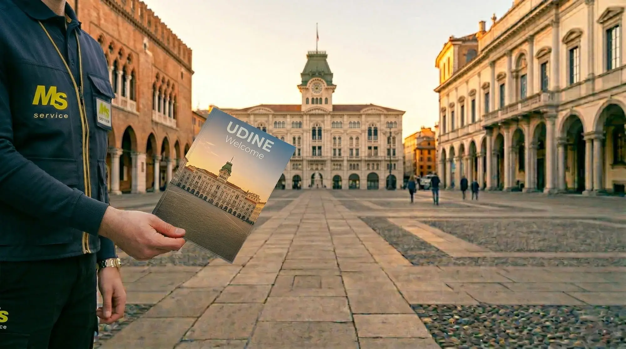 Operatore MS Service distribuisce volantini a Udine con geolocalizzazione GPS certificata